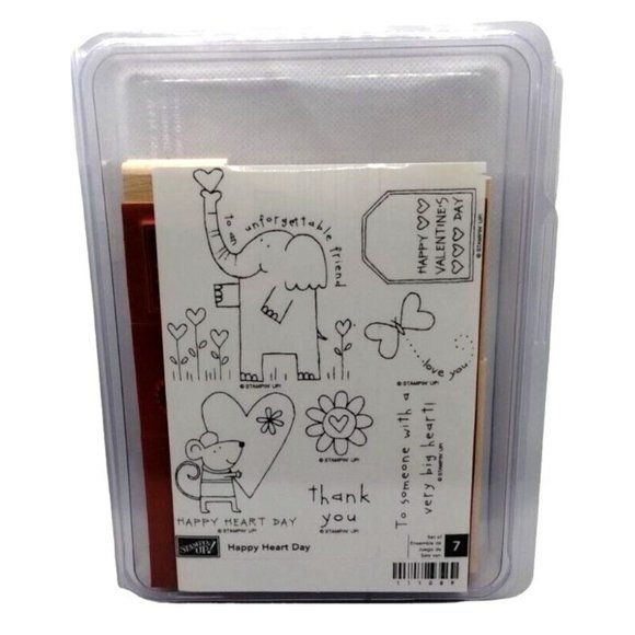 Stampin Up Happy Heart Day 7 Piece Rubber Stamp Kit Unmounted Valentines Sayings - Picture 1 of 5